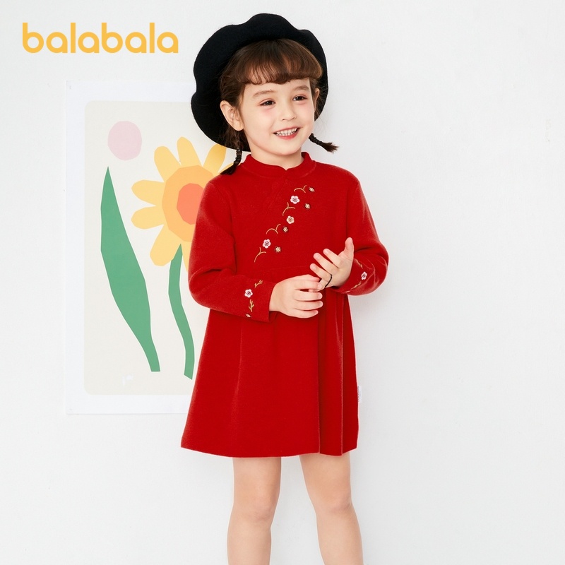 (3-7 tuổi) Váy cách tân cổ tàu cho bé diện noel và Tết dáng dài xuân mềm mại ngọt ngào hãng BALABALA 201121111002
