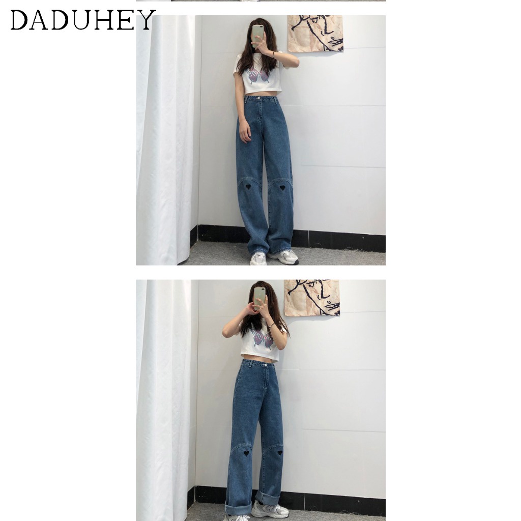 Quần jeans daduhey cho nữ lưng cao ống rộng thời trang Hàn Quốc