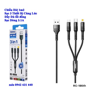 Cáp Sạc Remax 3 Đầu RC-186TH IP - MICRO USB - TYPE C Dây Dù