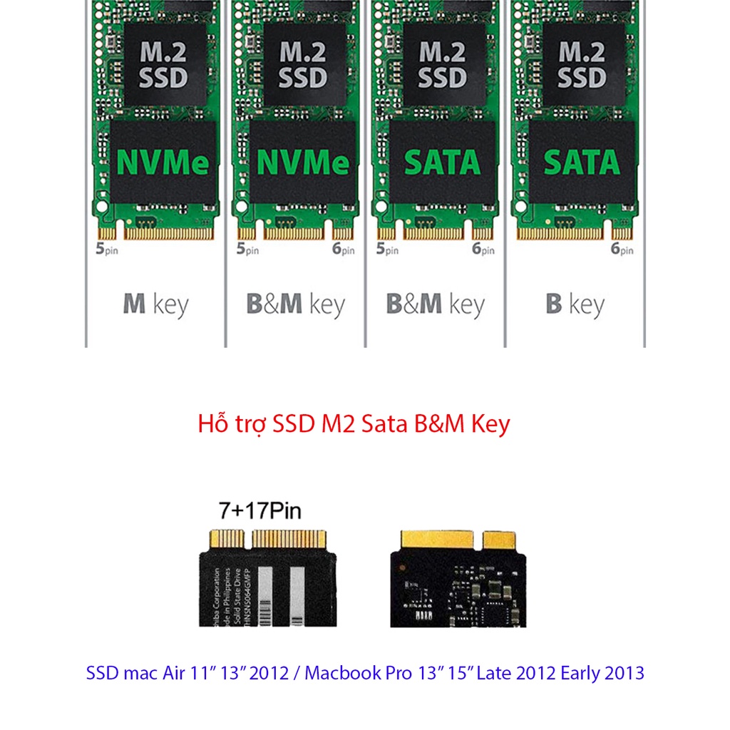 Adapter SSD M2 Sata M@c-b00k Air A1465 A1466 đời 2012