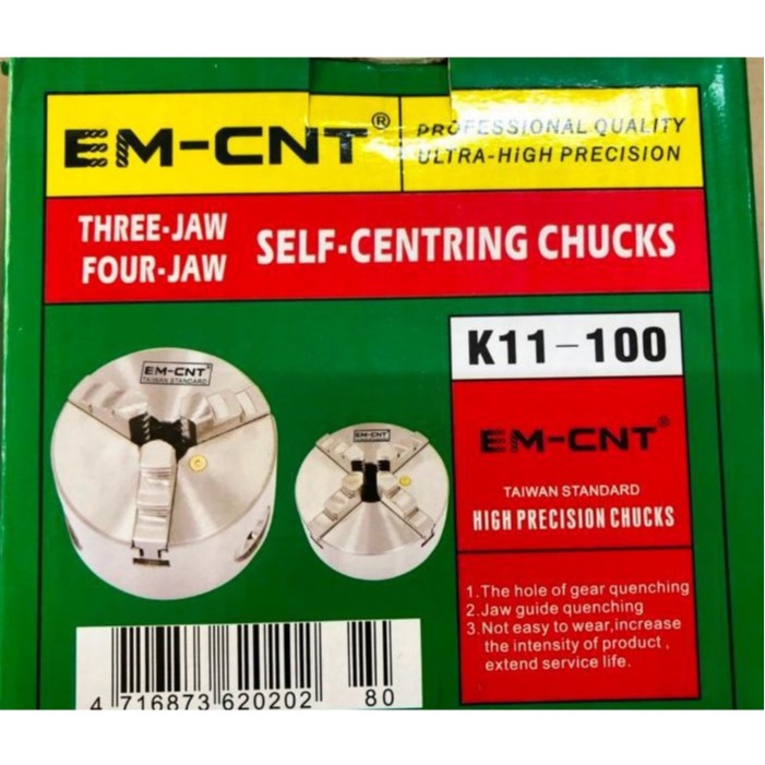 Mâm cặp 3 chấu máy tiện K11-100mm EM-CNT Hàng Chuẩn Đài Loan