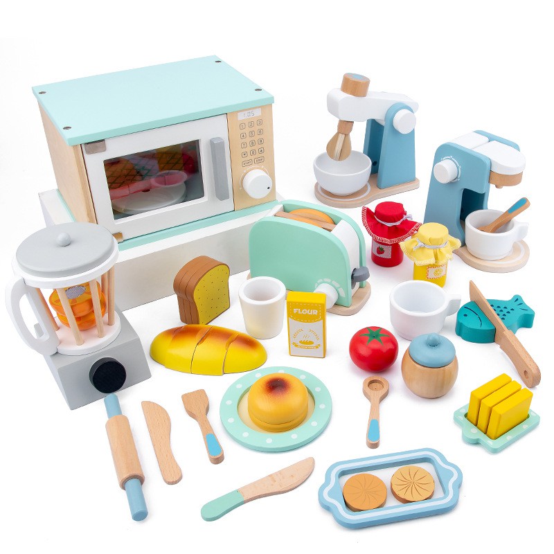 Đồ chơi nhà bếp mô phỏng bằng gỗ đồ chơi trí tuệ Loạt thiết bị nhỏ Máy làm bánh mì