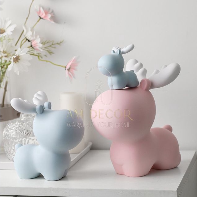 Heo đất tuần lộc gốm cao cấp sáng tạo tiết kiệm decor trang trí phòng khách, quà tặng sang trọng - AM Decor