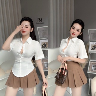 Set áo sơmi trắng + chân váy xếp ly