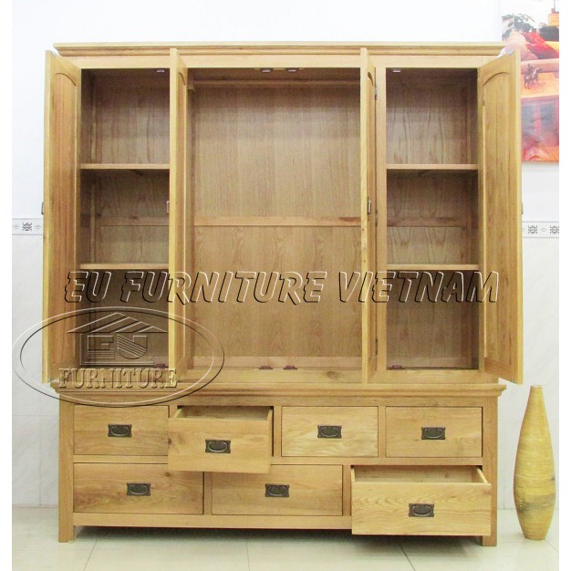 Tủ áo 4 buồng gỗ sồi Mỹ sơn trắng 1m8