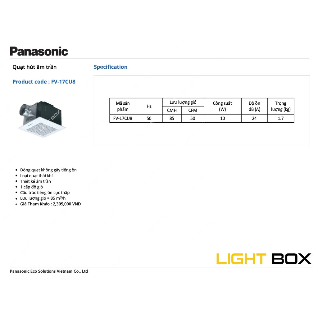 Quạt hút âm trần có ống dẫn Panasonic FV-17CU8