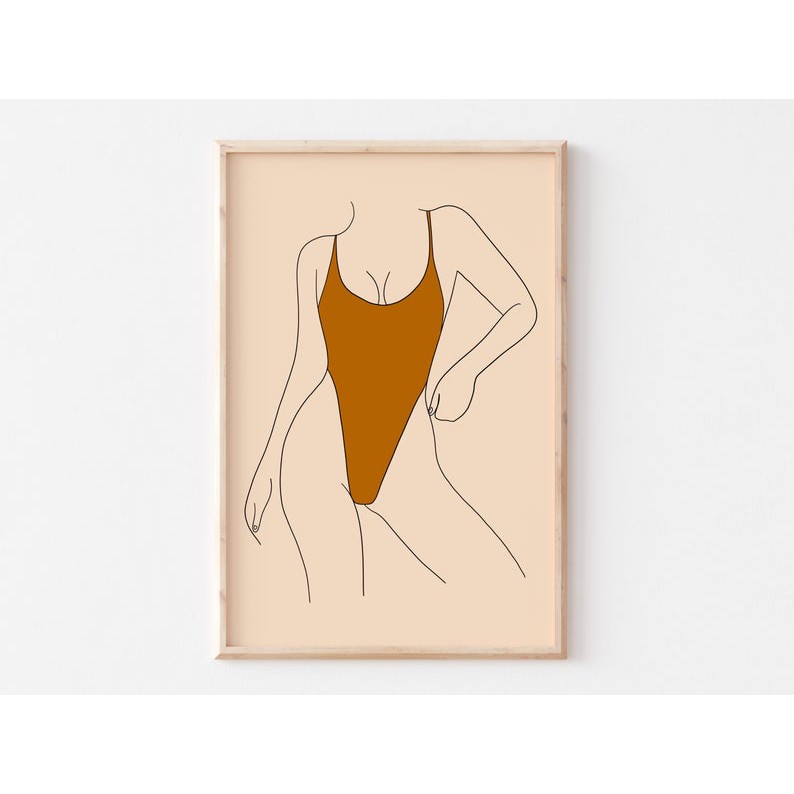 Tranh treo tường | Line art-Burnt Orange Abstract Fine Line Body Print 91 , tranh canvas giá rẻ