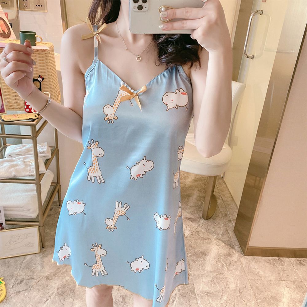 Đầm ngủ không tay mềm mại họa tiết bò sữa hoạt hình ngọt ngào gợi cảm cho nữ | BigBuy360 - bigbuy360.vn