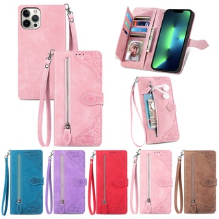 Ốp Lật Hoa May Mắn Cho VIVO V60 V60e V50 V50e V40 V30 V29 Pro Lite 4G 5G Dây Kéo Ví Ốp Lưng Nổi Nữ Cô Gái Khe Cắm Thẻ Đa Năng Chân Đế Da Điện Thoại