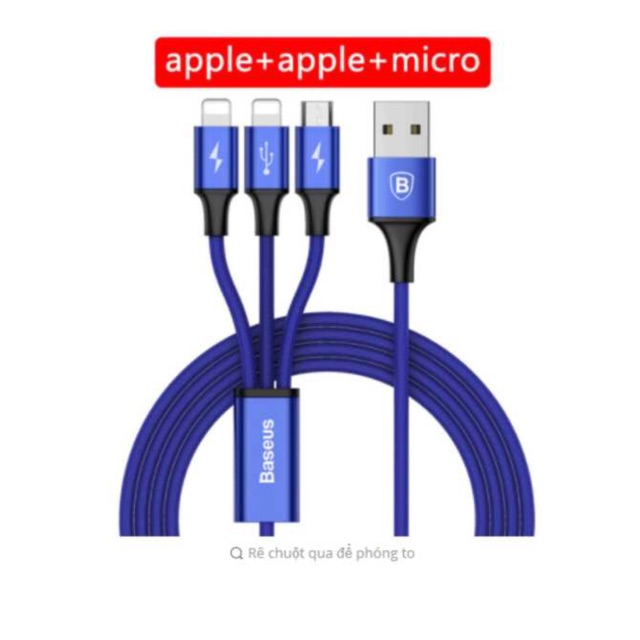 Cáp sạc 2 đầu iphone 1 đầu android  Basues