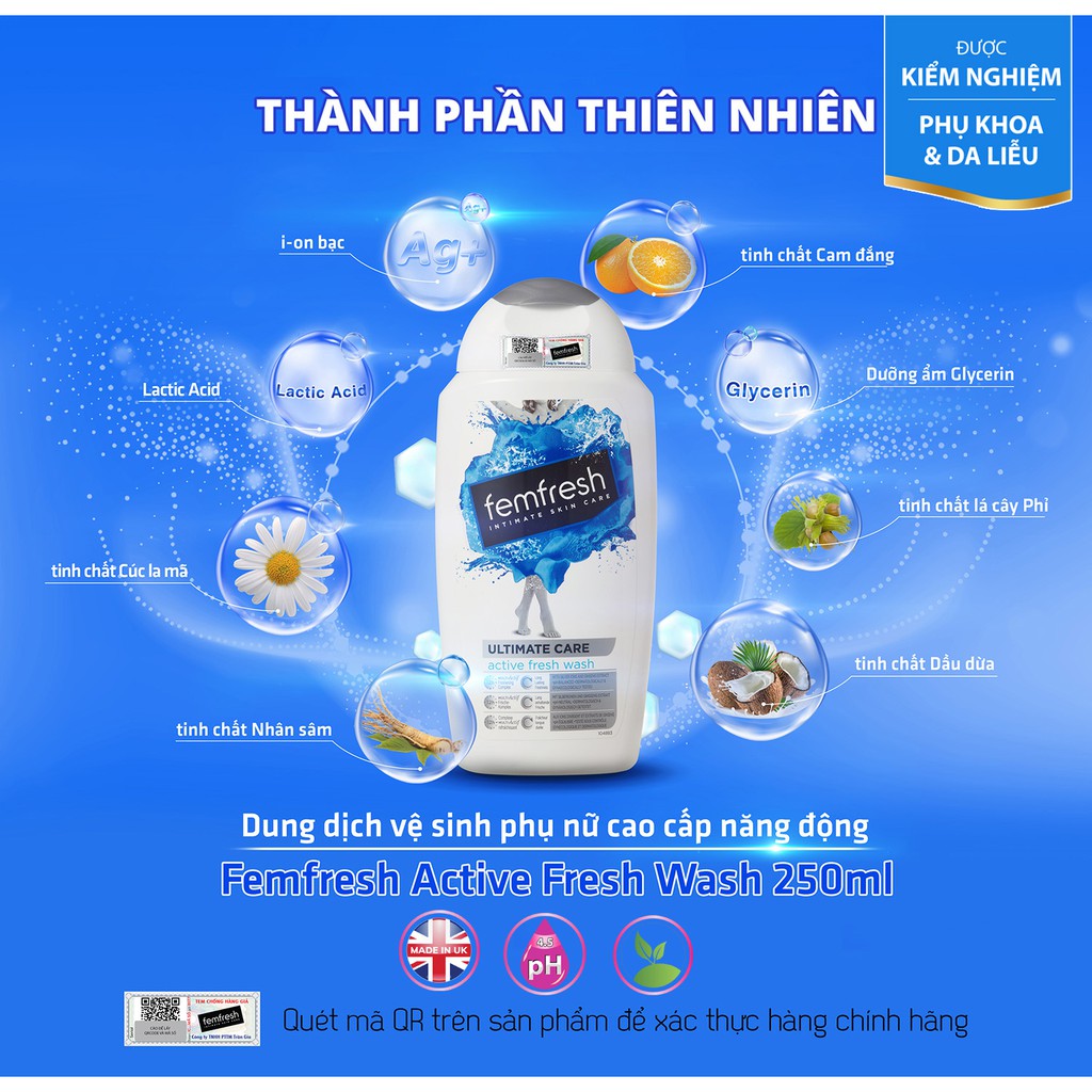 Dung Dịch Vệ Sinh Phụ Nữ Cao Cấp Femfresh Giúp Làm Sạch Sẽ, Thơm Mát, Ngăn Ngừa Viêm Ngứa - Chai 250ml - 150ml