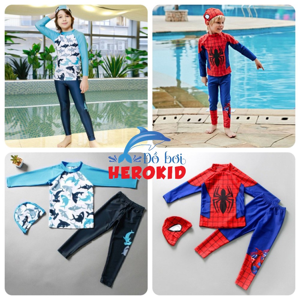 Bộ đồ bơi dài tay kèm nón bơi - Đồ bơi dài tay bé trai