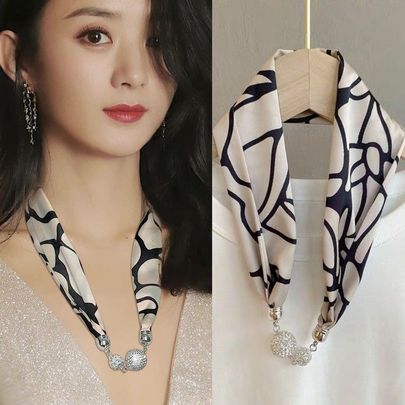 Khăn Quàng Cổ / Vòng Tay Cài Nút Nam Châm Bằng Lụa Thời Trang Xuân Hè Bảo Vệ Cho Nữ