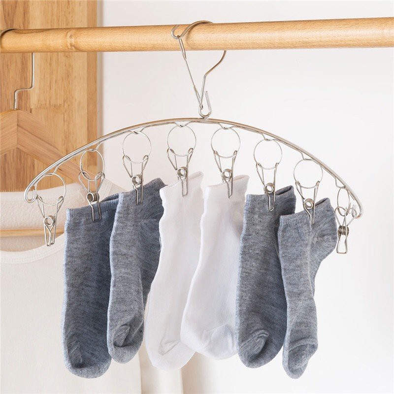 Móc Phơi Quần Áo 10 Kẹp Inox, Móc Phơi Đồ Lót, Đồ Trẻ Em, Vớ Tất Bằng Inox Chắc Chắn Tiết Kiệm Không Gian - MTDDT