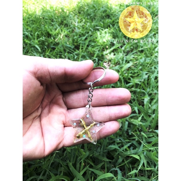 Móc khoá bộ đội resin trong suốt theo quân binh chủng hình ngôi sao, tròn, vuông 2-3cm