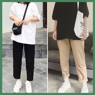 Quần baggy nam nữ cạp chun ống suông kaki năng động