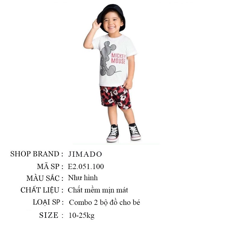 Đồ bộ bé trai Combo 2 bộ đồ chất cototn 4 chiều mềm mịn in hình chuột Mickey Mouse JIMADO E2.051.100