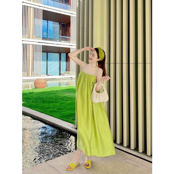 ĐẦM BABYDOLL MAXI XUÔNG XANH BƠ 2S KÈM ẢNH THẬT