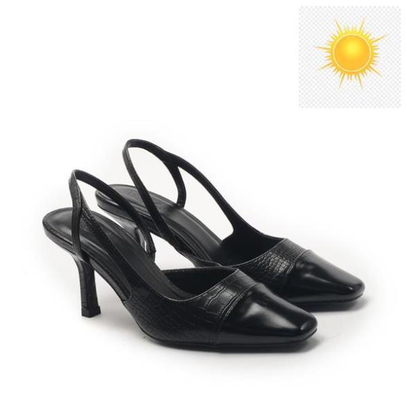 GIÀY BQ - Giày cao gót Slingback mũi vuông quai phối vân màu đen, đế 7cm GB 547-316 Đổi trả trong 30 ngày