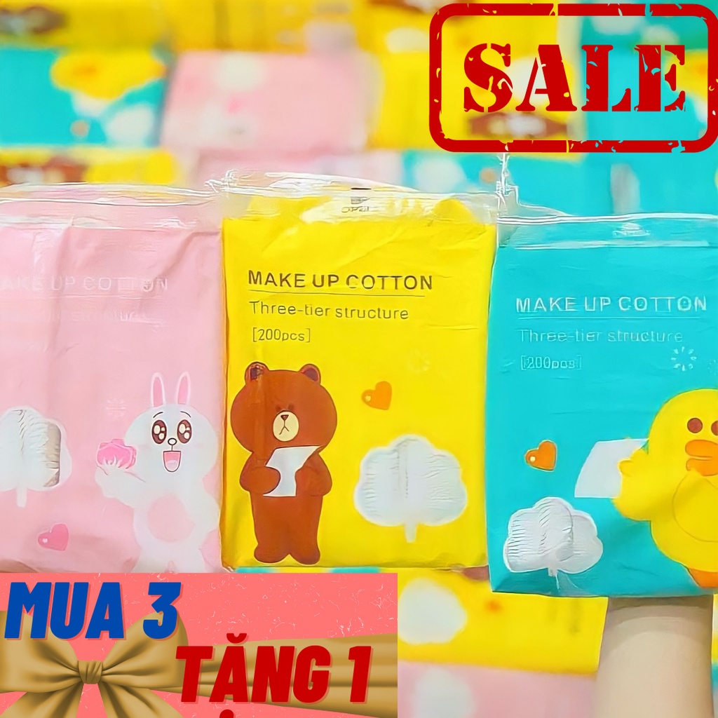 Bông Tẩy Trang Cotton Thỏ Gấu Vịt 3 Lớp MAKE UP COTTON 200 miếng | BigBuy360 - bigbuy360.vn