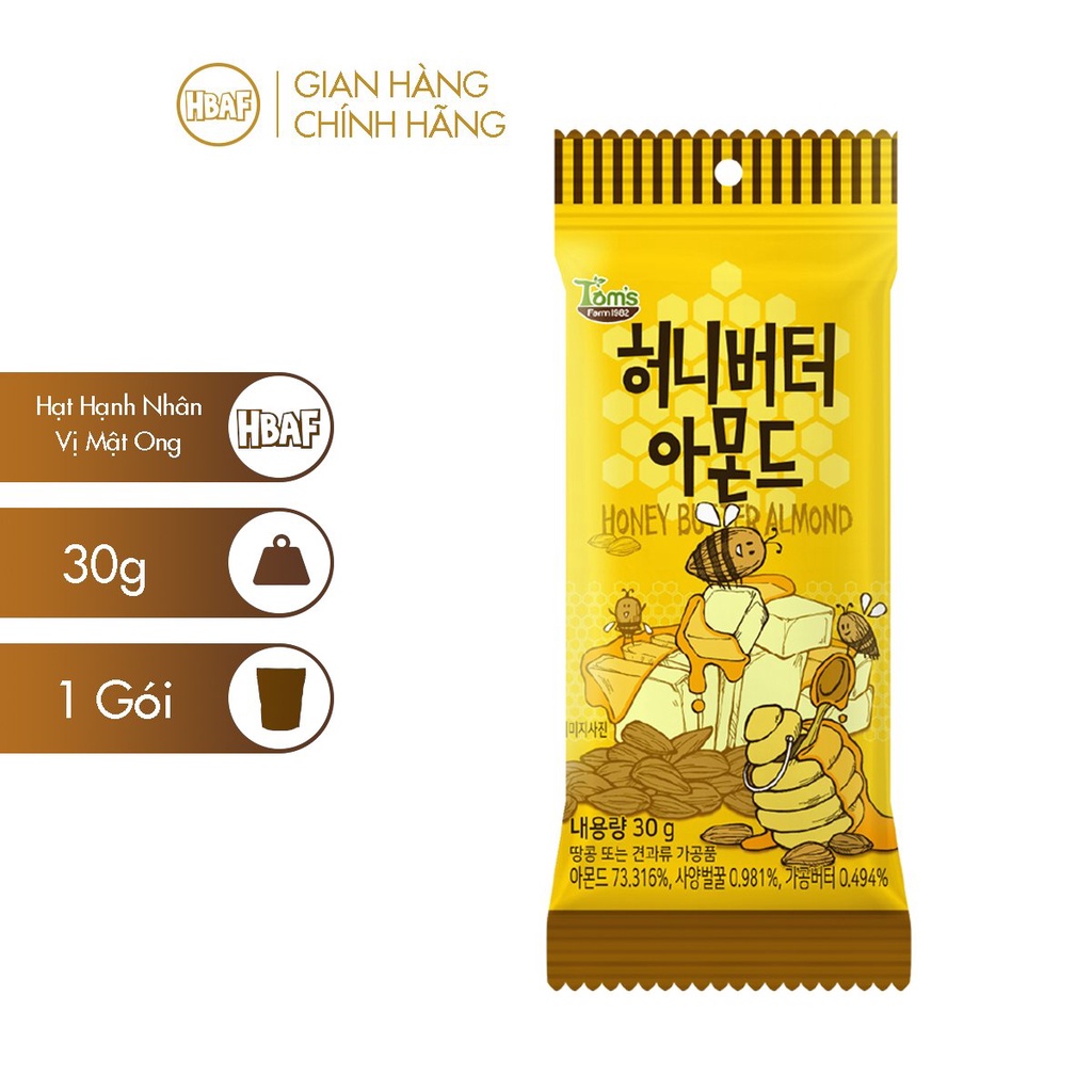 Hạnh Nhân Vị Bơ Mật Ong Hàn Quốc HBAF - Gói 30g