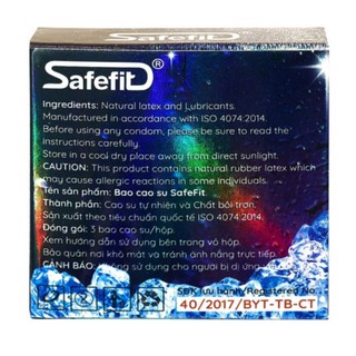[ 49mm - Mát Lạnh ] Hộp 3 Cái Bao Cao Su Safefit Freezer Max Mát Lạnh Tăng Khoái Cảm