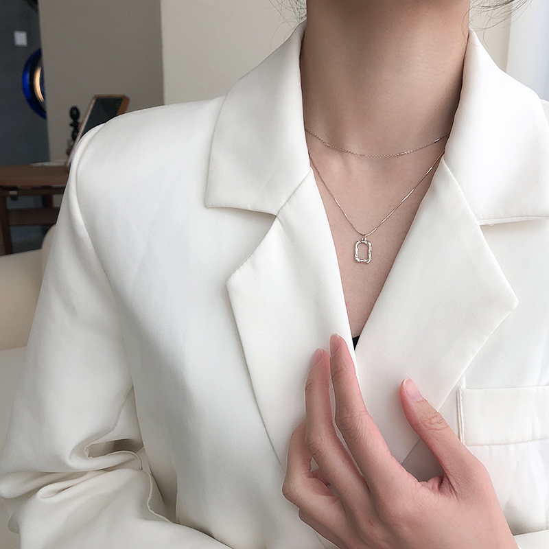 Dây chuyền hai lớp mặt vuông phong cách Hàn Quốc cá tính đơn giản thời trang cho nữ