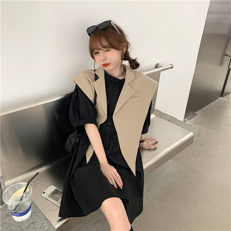 Đầm Búp Bê Một Mảnh Tay Lửng Dáng Rộng Cài Khuy + Áo Sơ Mi Dài Vừa Phải + Khăn Choàng Thời Trang Cho Nữ