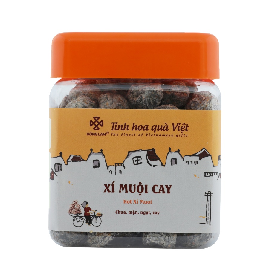 Ô mai xí muội cay Hồng Lam, dạng hộp (200gr, 300gr, 500gr). Có vị chua, mặn, ngọt cay