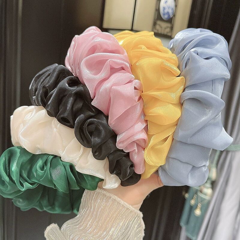 Băng đô cài tóc nhún lụa satin ánh nhũ nhiều màu thời trang nữ thanh lịch