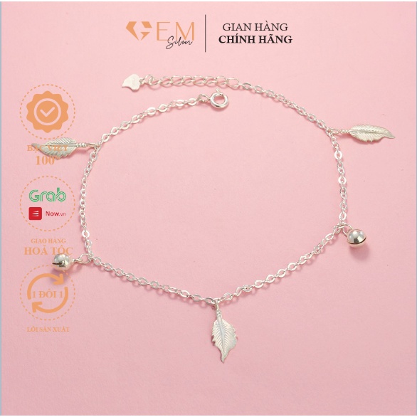Lắc chân bạc nữ Gem silver, vòng chân bạc nữ hình chiếc lá và chuông xinh xắn