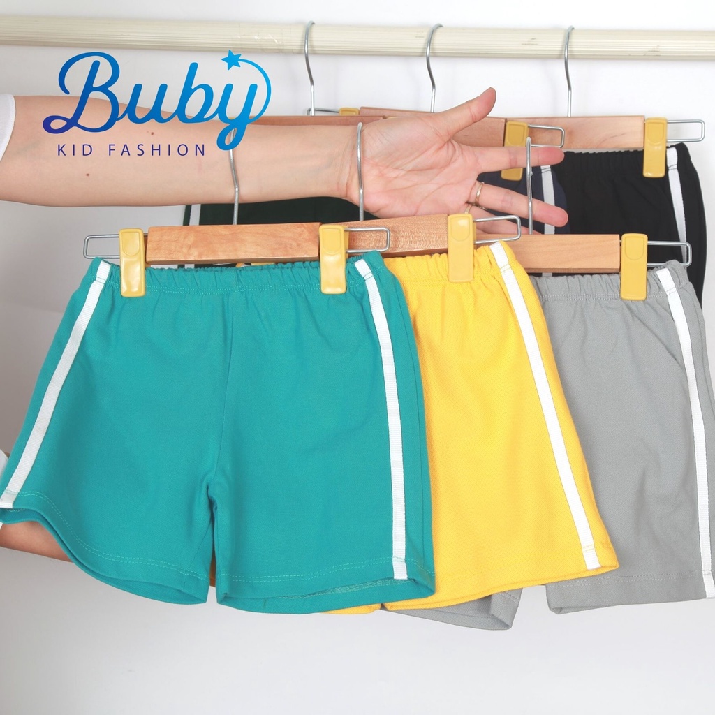 Quần đùi bé trai, bé gái BUBY. Quần cotton 100% phối viền thể thao năng động cho mùa hè. Bé đến 30kg 2 3 4 5 6 7 8 tuổi