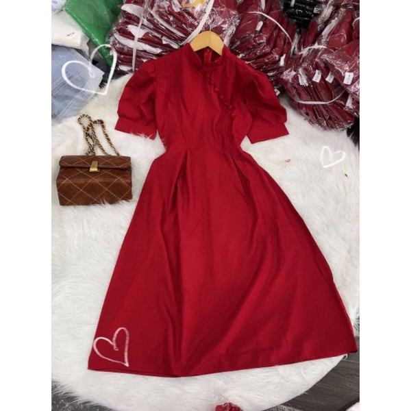 đầm đỏ nút bọc tiểu thư | BigBuy360 - bigbuy360.vn