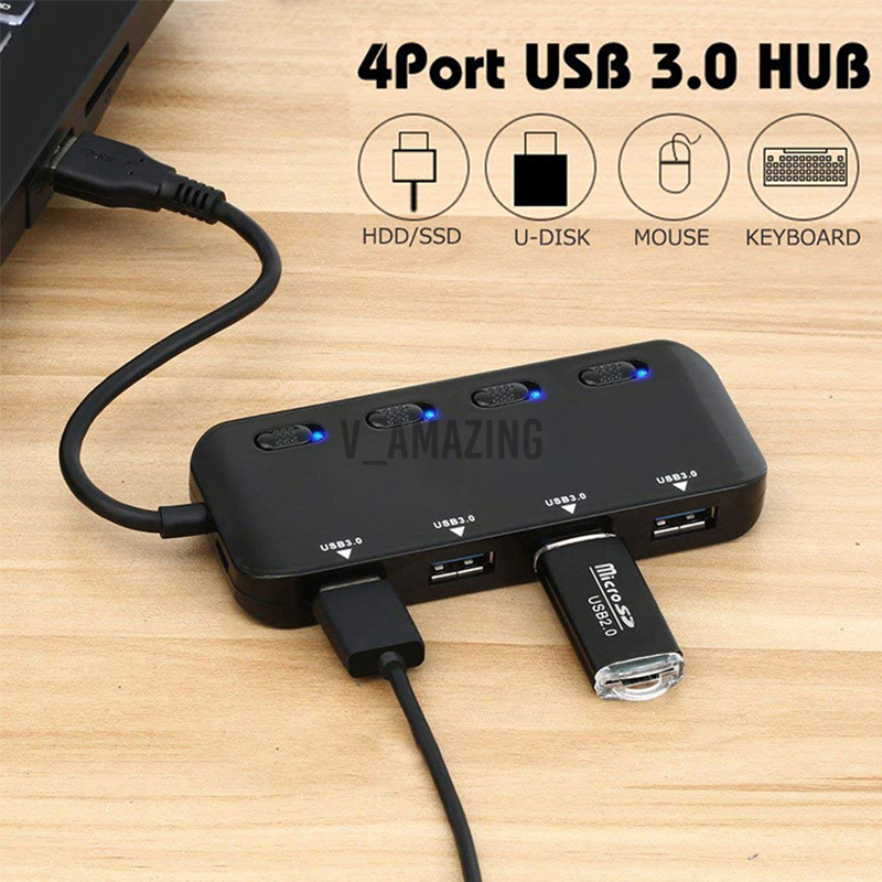 Hub Chia 4 Cổng Usb 3.0 Siêu Mỏng Có Công Tắc On / Off