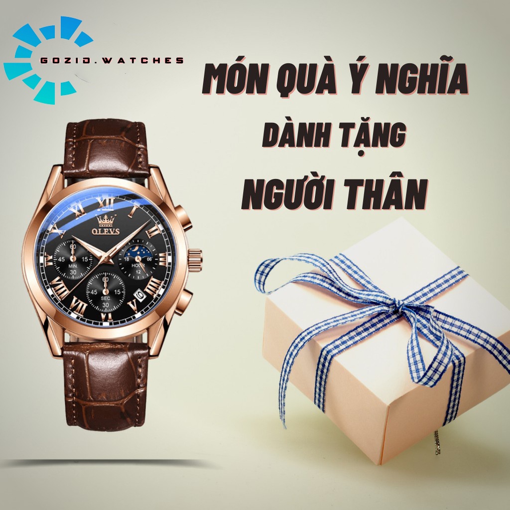Đồng Hồ Nam dây da Olevs 2871 chính hãng chống nước , sang trọng ,đẳng cấp, chạy Full 6 kim-Gozid.watches