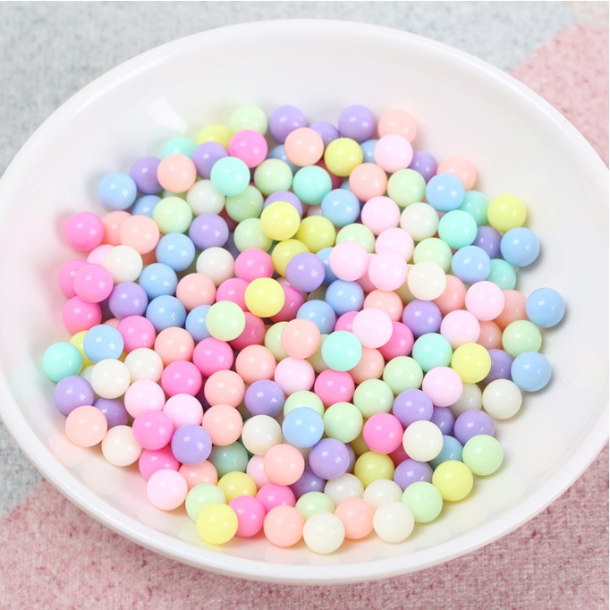 Túi 10gr hạt nhựa tròn size 6mm làm slime, trang trí vỏ ốp điện thoại, kẹp tóc, dán Jiibitz, DIY