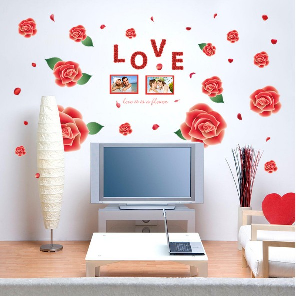 Decal trang trí tường - Bông Hoa Hồng đỏ rực lớn