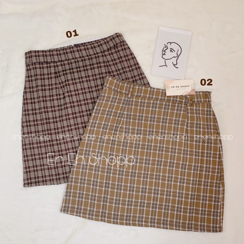[ẢNH THẬT] Chân váy kẻ dáng chữ A(Q90)