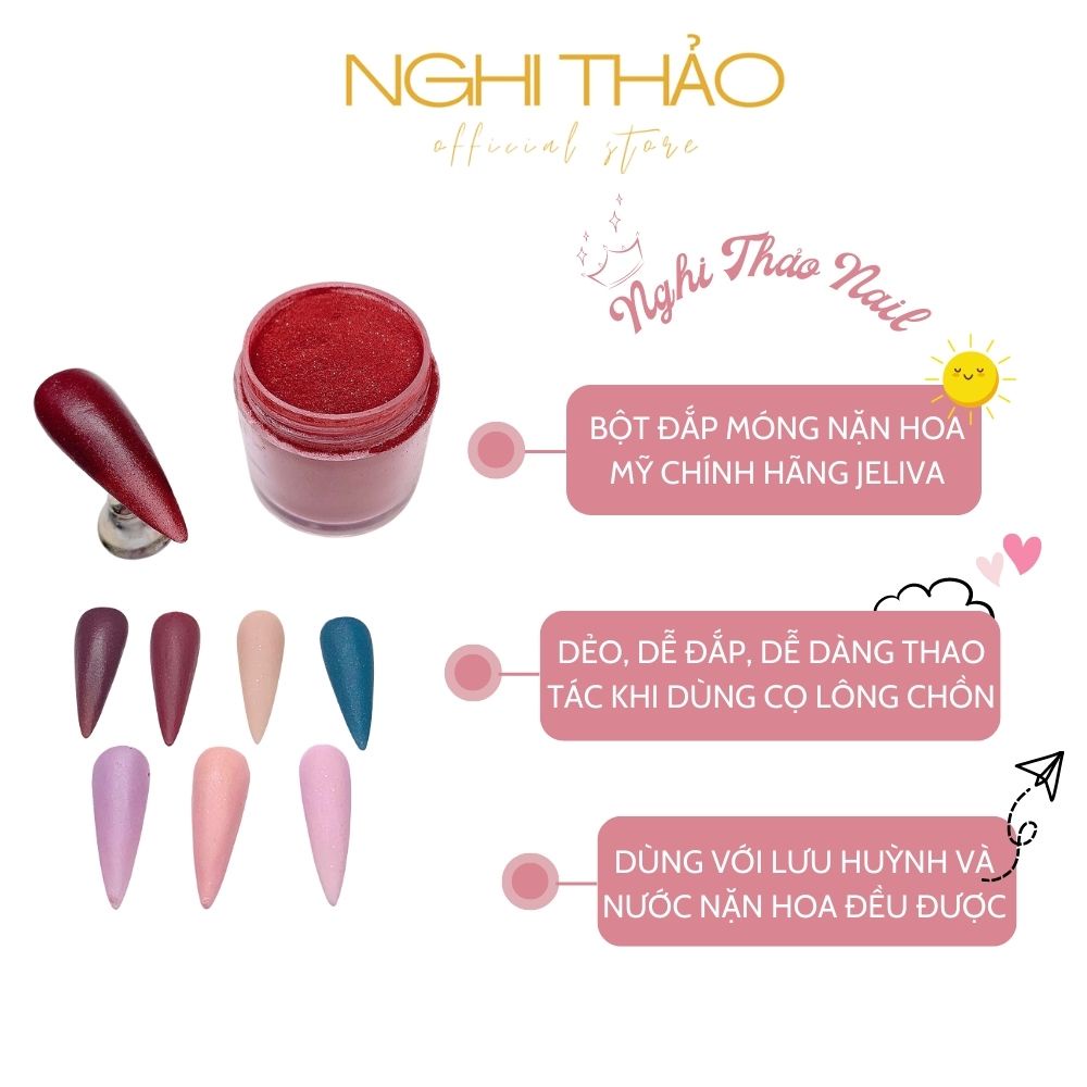 Bột đắp móng nail Jeliva NGHI THẢO hũ 10g, 30g