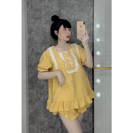 Đồ bộ đùi đũi tiểu thư mặc nhà siêu dễ thương cá tính form 45-60kg