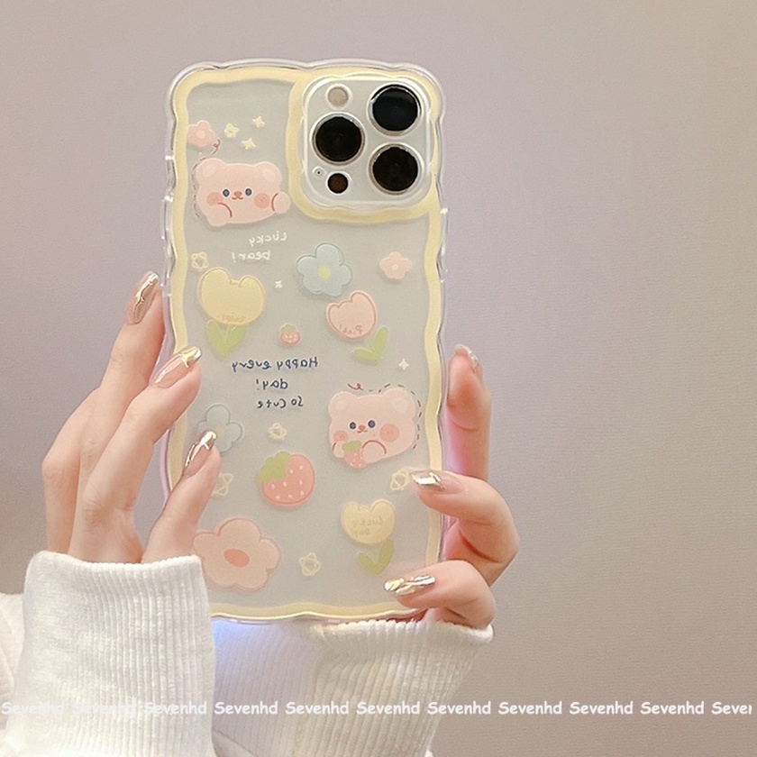 Ready Stock Ốp Điện Thoại Mềm Trong Suốt In Hình Gấu/Hoa Thời Trang Cho Compatible For iPhone 13 12 11 Pro Max SE2020 X XR Xs Max 7 8 Plus