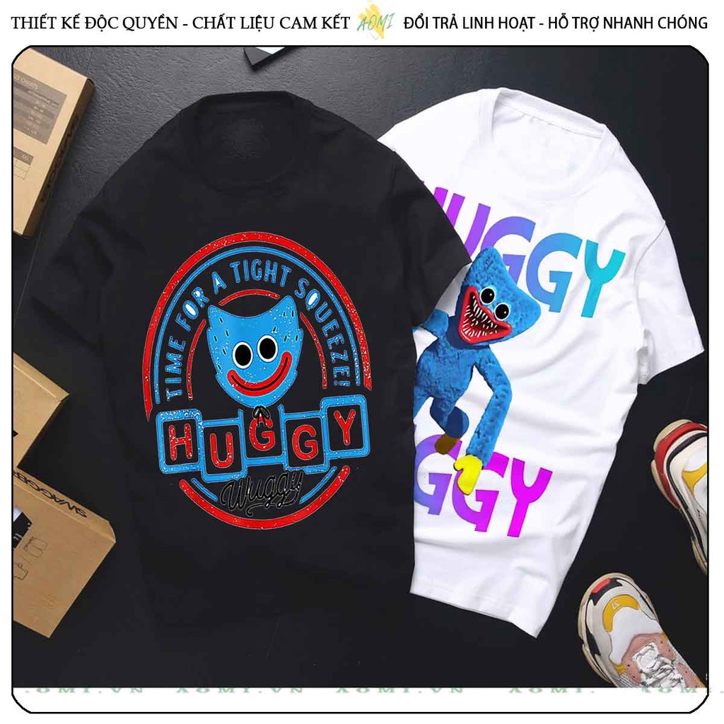 ÁO THUN HUGGY HUGGY UNISEX PHÔNG NAM NỮ GIA ĐÌNH CẶP ĐÔI ĐEN TRẮNG HỒNG SIZE TRẺ EM CHO BÉ TRAI GÁI AOMIVN
