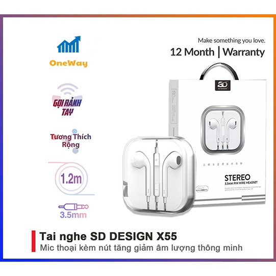 Tai nghe nhét tai  X55 chính hãng  tương thích các dòng điện thoại jack 3.5mm, bảo hành Chính Hãng 1 đổi 1