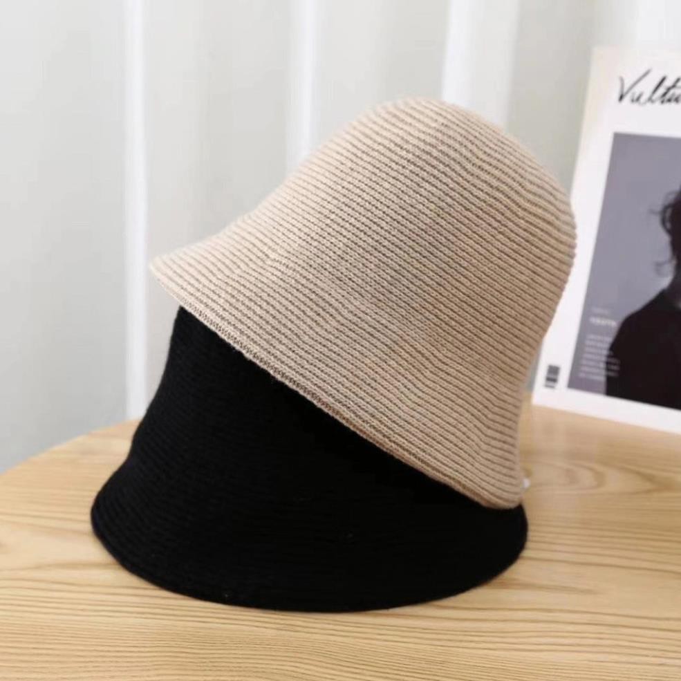 Mũ Bucket len Phong cách Retro Hàn Quốc Mũ xô Bucket Len trơn Thu Đông Giữ ấm Nhật Bản Cá tính