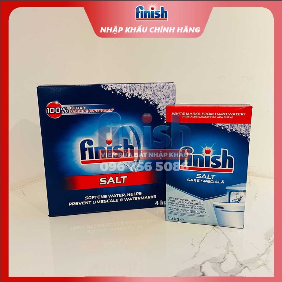 Muối rửa bát Finish   size 1.5 kg/ 4kg loại bỏ tạp chất khoáng trong nước, ngăn bám dính kết tủa cho máy, làm mềm nước