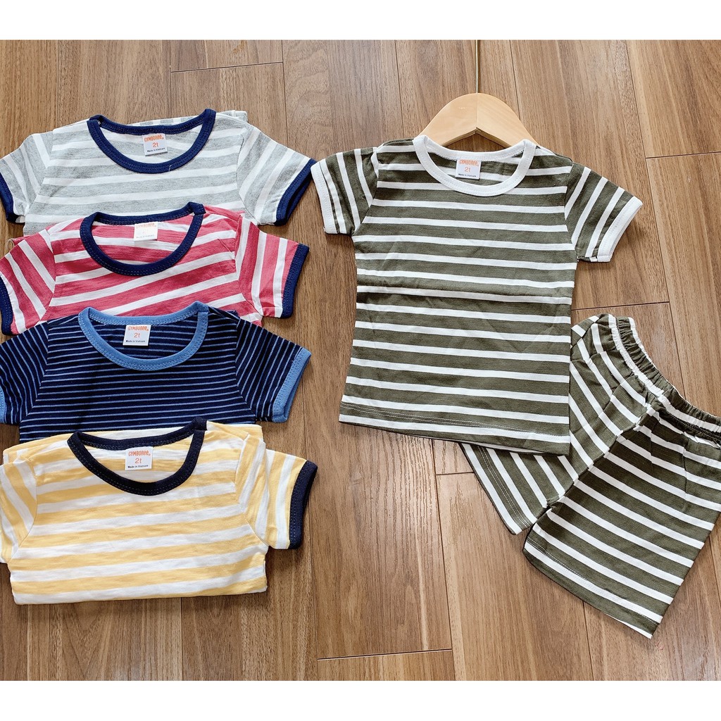 Đồ bộ bé trai bé gái chất cotton hoạ tiết kẻ nhiều màu sắc CHIVU's KID bộ cộc tay bé trai 1 2 3 4 5 6 7 tuổi