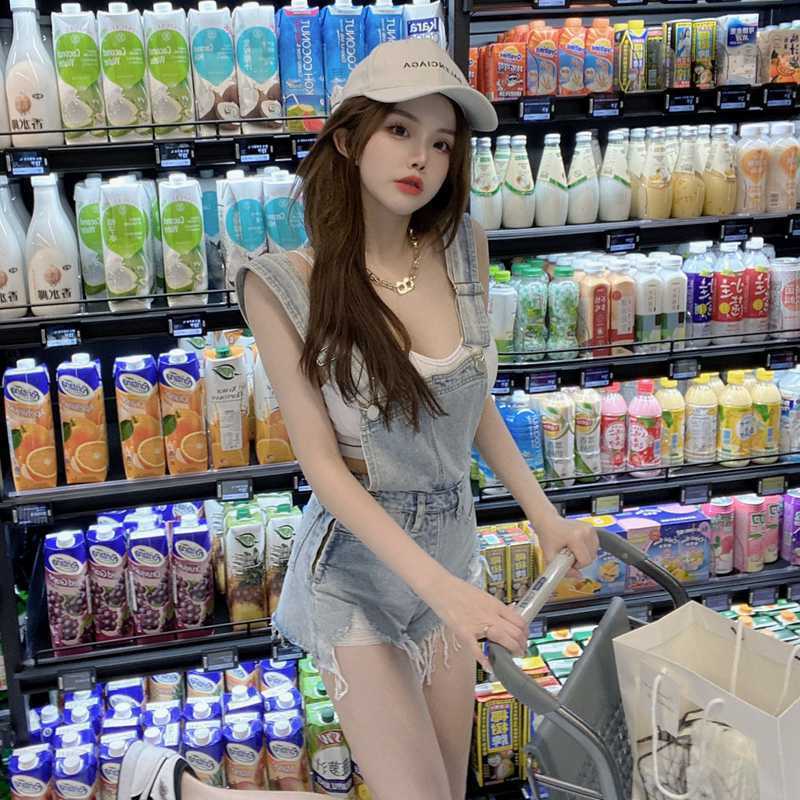 Quần Yếm Denim Ngắn Dáng Rộng Phong Cách Hàn Quốc Thời Trang Mùa Hè Cho Nữ