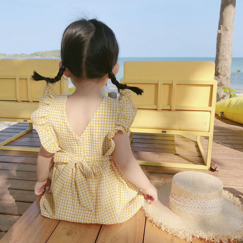 Children's girl baby cotton Korean lovely lotus sleeve skirt gjuqop