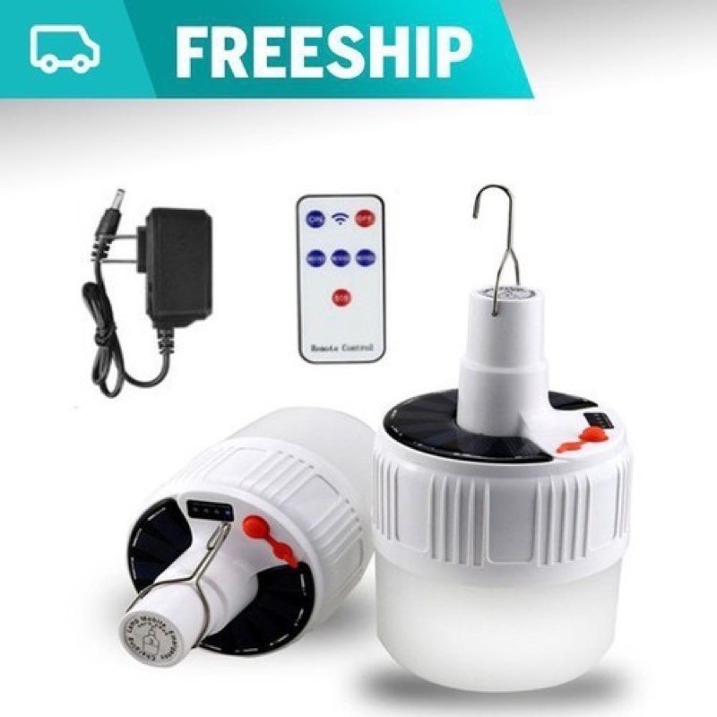 [SIÊU RẺ] Bóng đèn sạc 100W tích điện năng lượng mặt trời siêu sáng 4 chế độ - Kèm remote + cục sạc