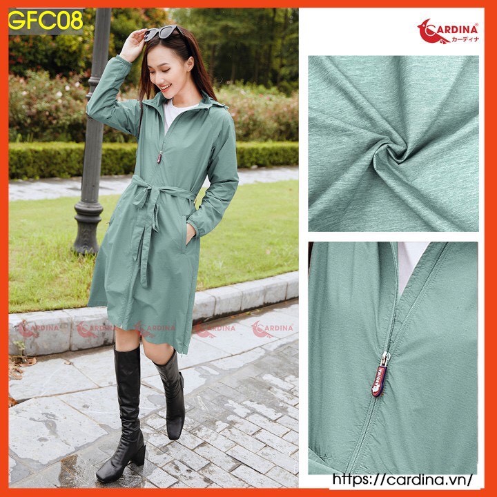 Áo Choàng Gió Nữ Vân Xước, Dáng Dài 2 Lớp CARDINA Cao Cấp Siêu Phẩm Cản Gió, Chống Thấm Nước, Kèm Đai Thắt Eo tôn dáng